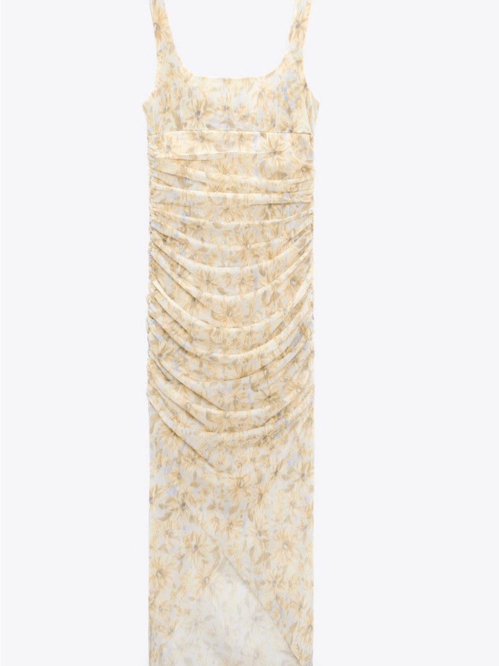 Zara Yellow Floral Sleeveless Maxi see through Dress